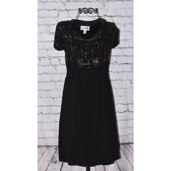 Joseph Ribkoff Black Empire Cut Belted Bubble Hem Sheath Dress Size 6 - Picture 1 of 8